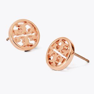 Tory Burch Logo Circle Rose Gold Stud Earrings (Rose Gold-Plated)